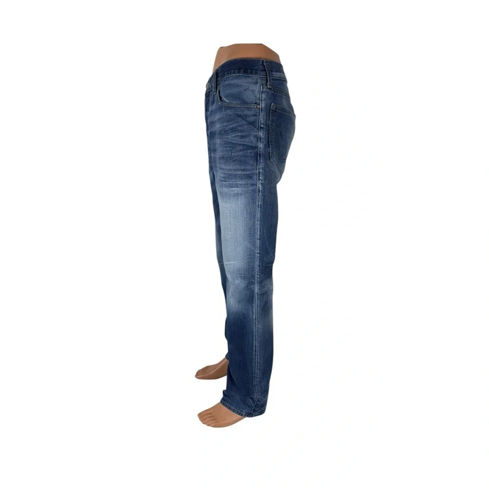 True Religion Mens 34 Jeans Geno Relaxed Slim Blue Cotton Made USA Inseam 33”